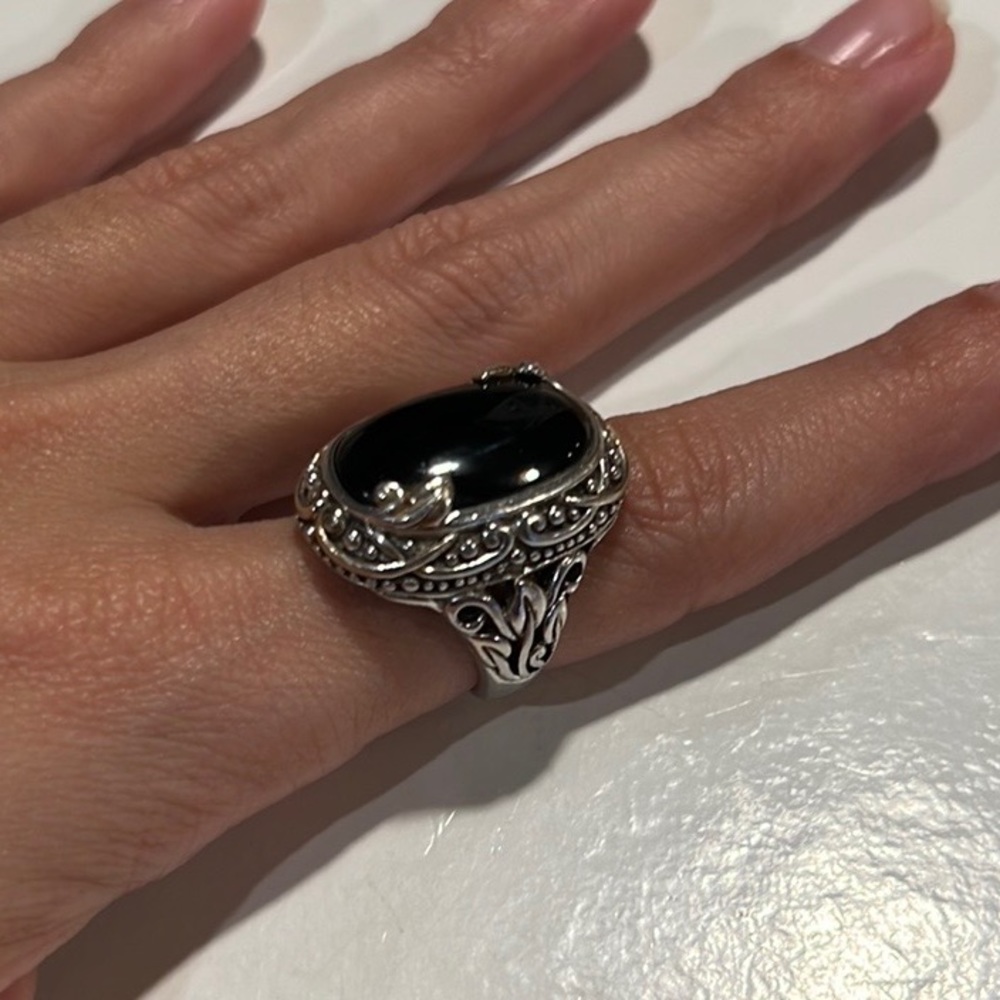 Large Statement Onyx 925 Silver Ring - image 1